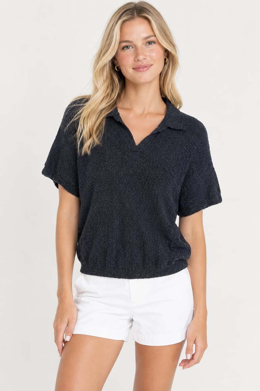 Vineyard Vines by Shep & Ian Women's Navy Knit Collared Short Sleeve PoloSweater